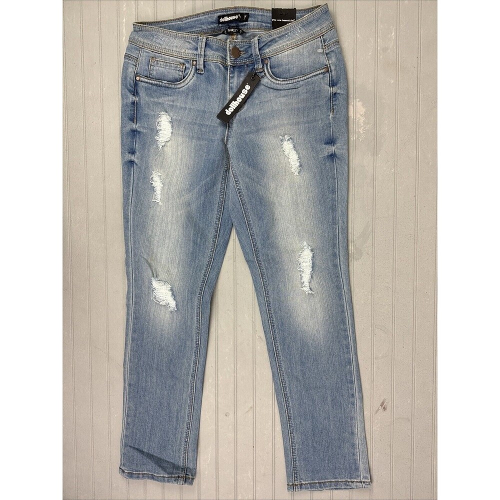 Dollhouse Light Blue Distressed Straight Leg Jeans
